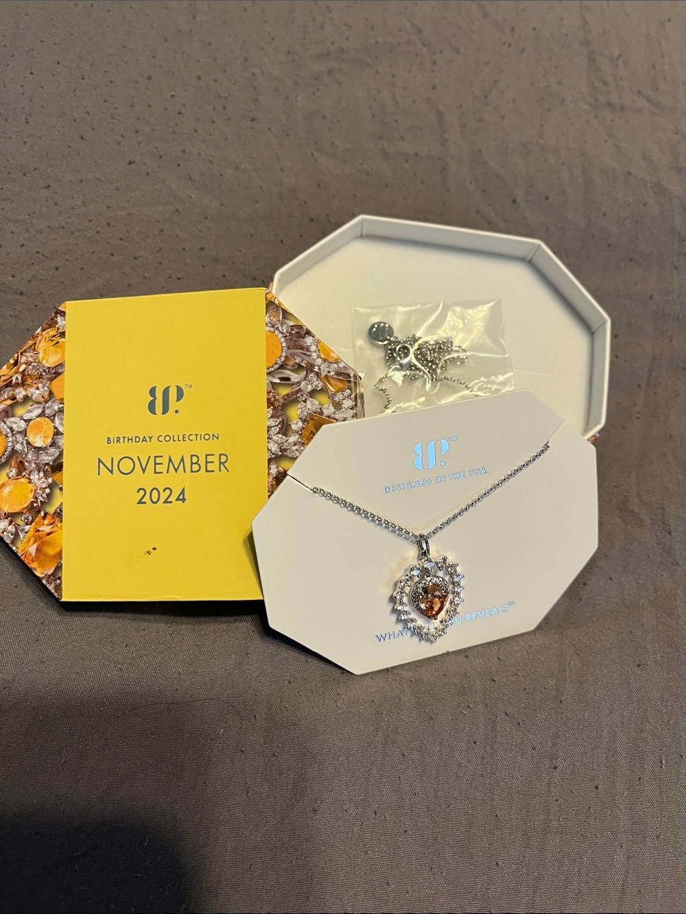 BP Rhodium Necklace with Amber Topaz Teardrop Pendant and Halo Accents - Picture 4 of 4
